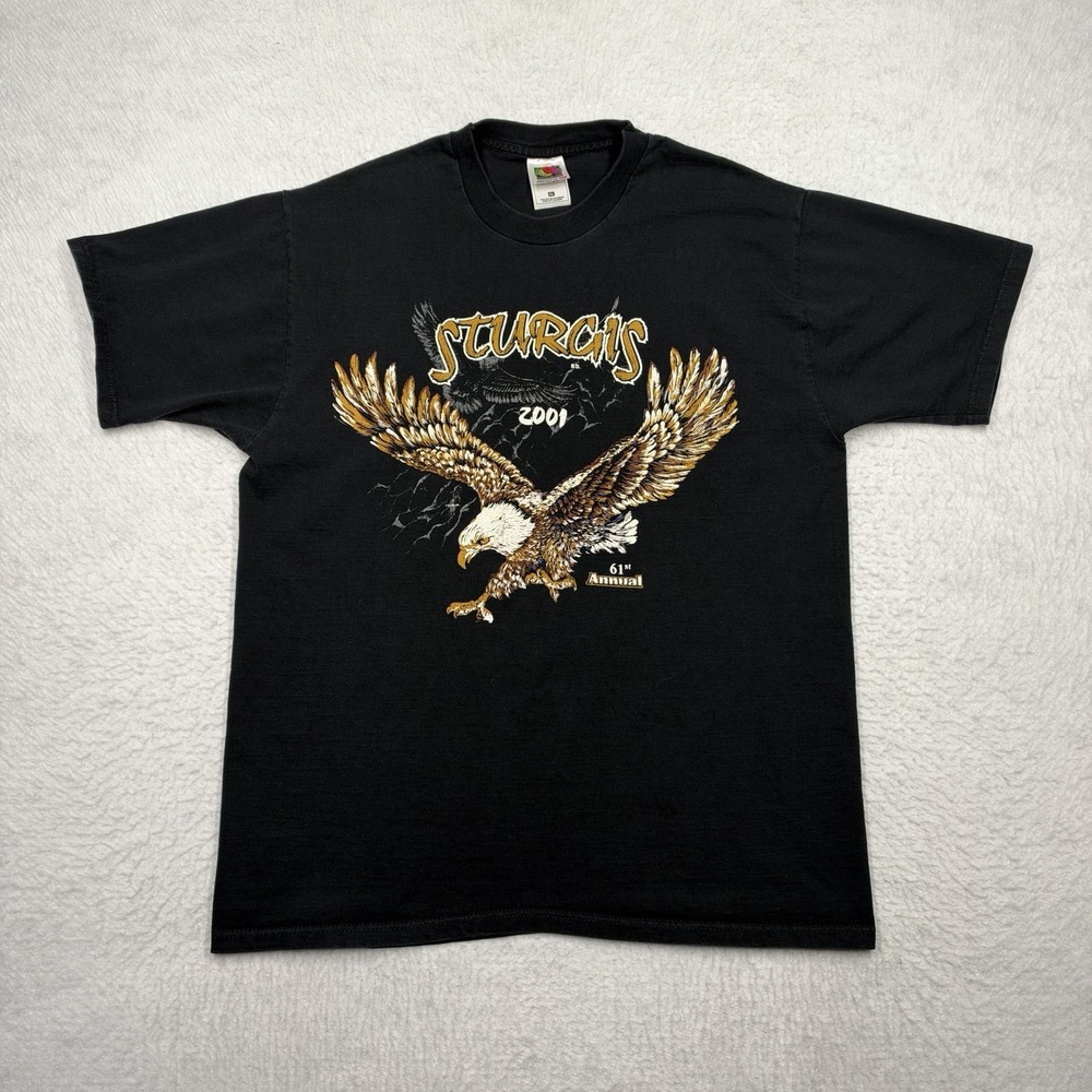 Vintage Y2K 2001 Sturgis Bike Rally Eagle Biker T-Shirt 61st Annual Men's XL